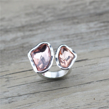 Silver Ring with Double Crystal Accents