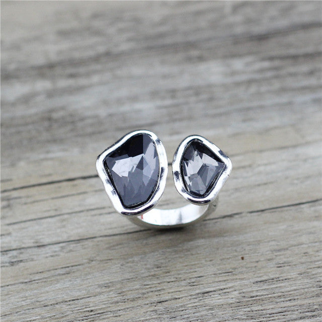 Silver Ring with Double Crystal Accents