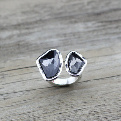 Silver Ring with Double Crystal Accents