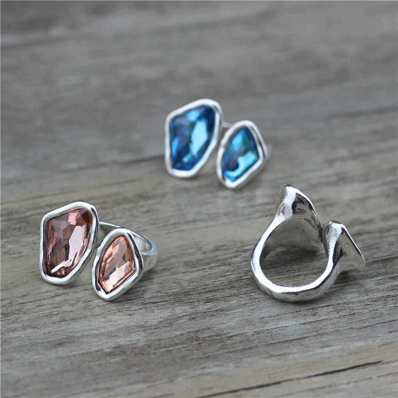 Silver Ring with Double Crystal Accents