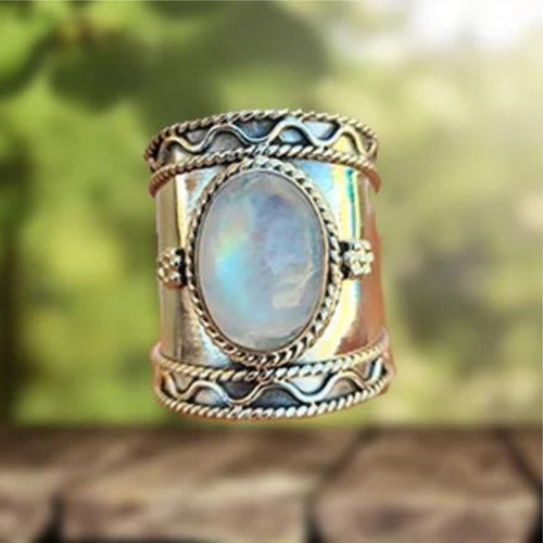 Bohemian Wide Band Ring with Moonstone