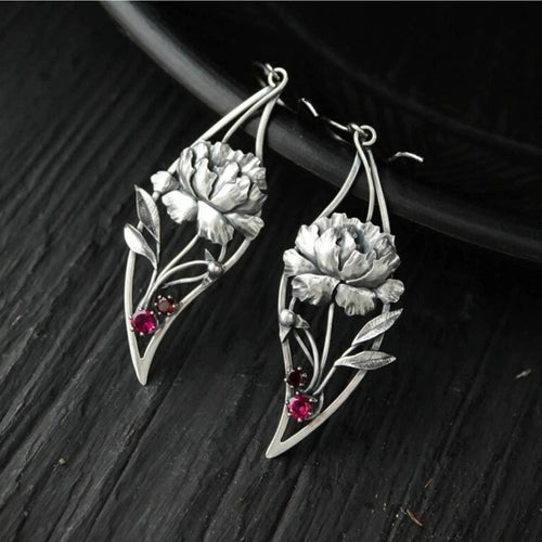 Sterling Silver Boho Floral Earrings Adorned with Crystals