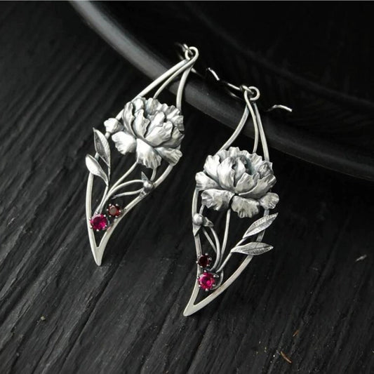Sterling Silver Boho Floral Earrings Adorned with Crystals