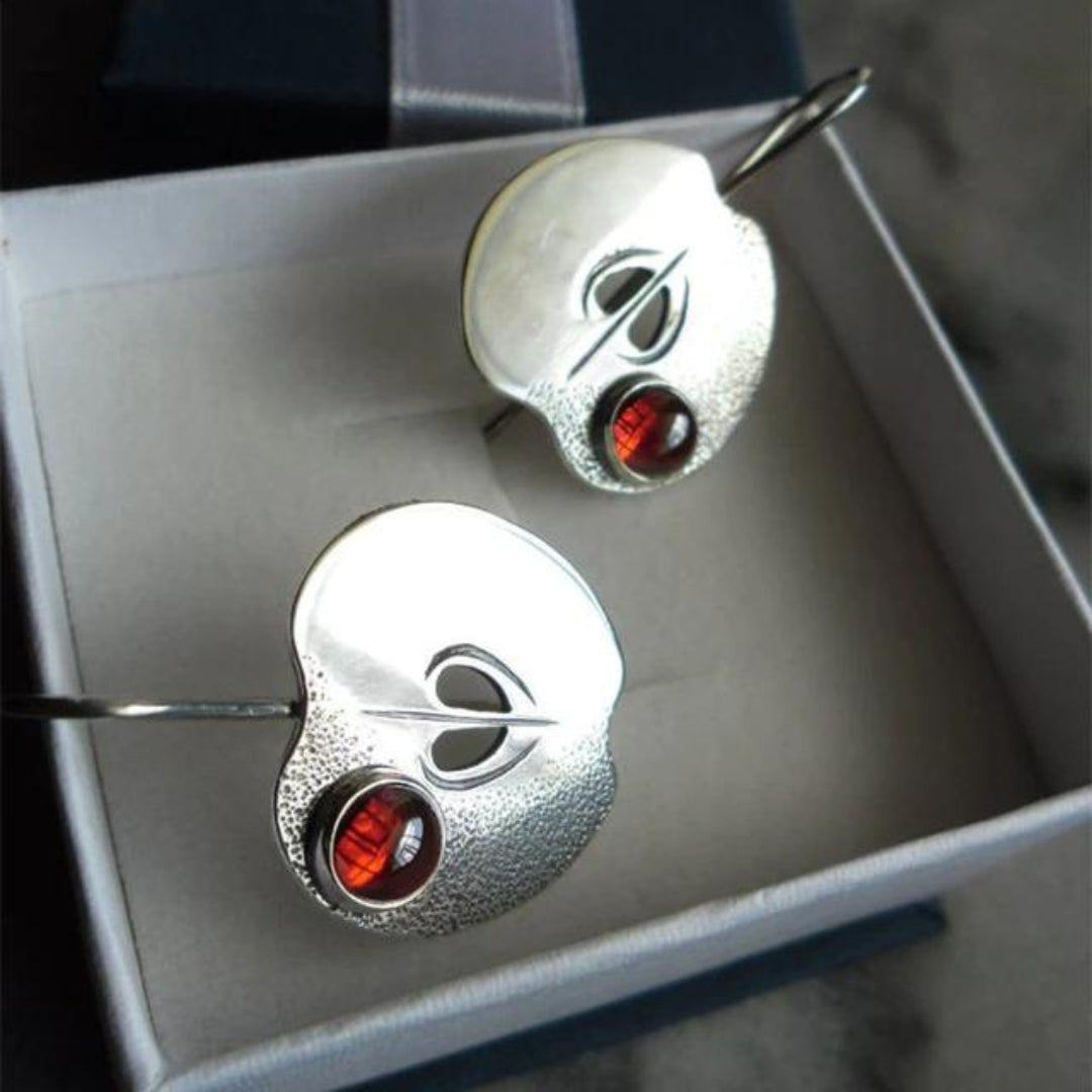 Sterling Silver Boho Earrings with Red Zirconia