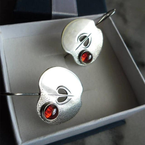 Sterling Silver Boho Earrings with Red Zirconia