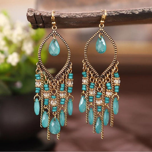 Bohemian Blue Zirconia Mandala Drop Earrings