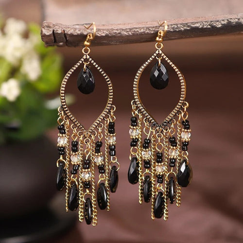 Bohemian Black Zirconia Mandala Drop Earrings
