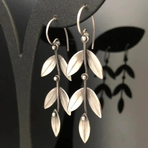 Bohemian Silver Leaf Drop Earrings