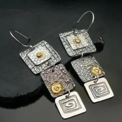Retro Bohemian Silver Geometric Earrings