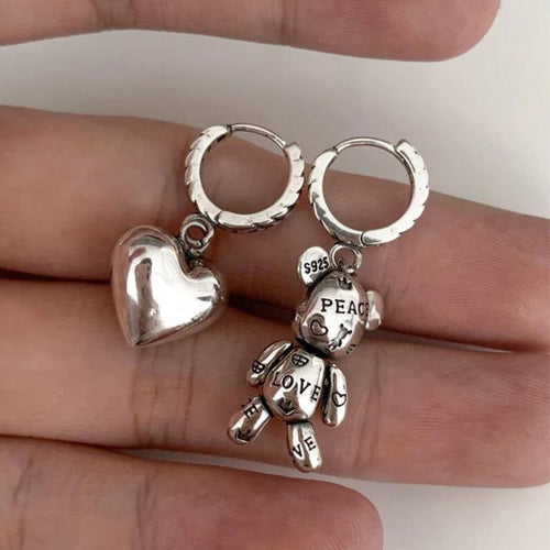 Silver Boho Bear Love Earrings