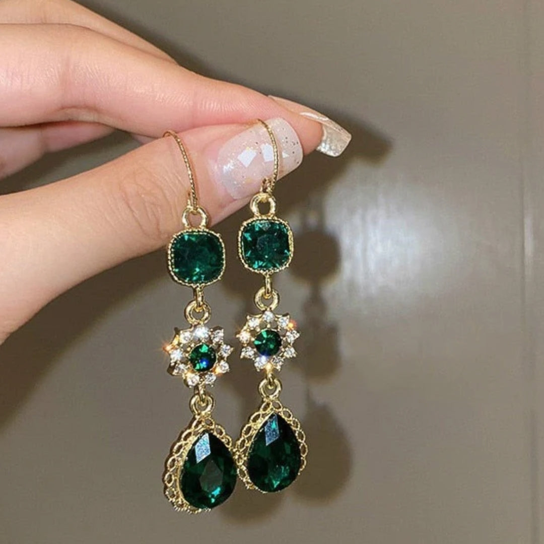 Elegant Vintage Green Crystal Earrings