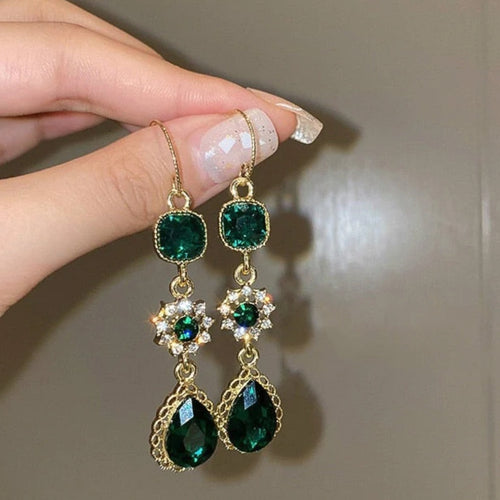 Elegant Vintage Green Crystal Earrings