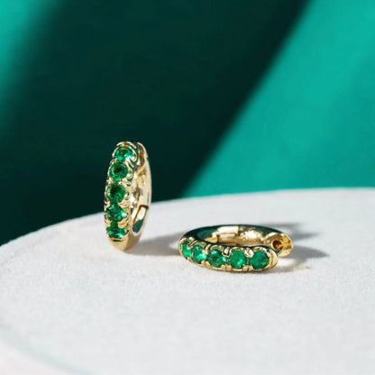 Gold Nut Earrings Featuring Green Zirconia