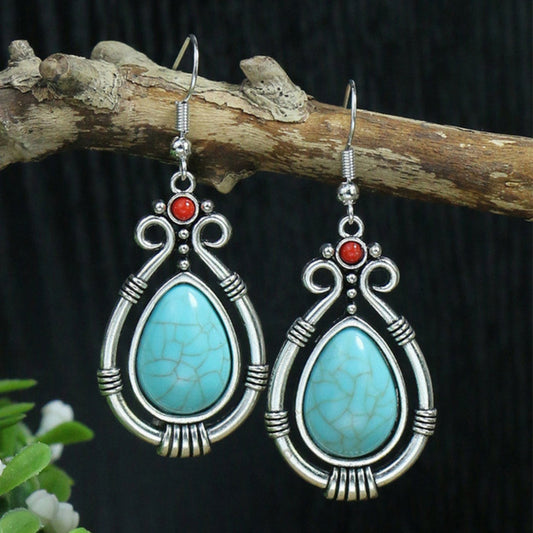 Bohemian Silver Opal Dangle Earrings