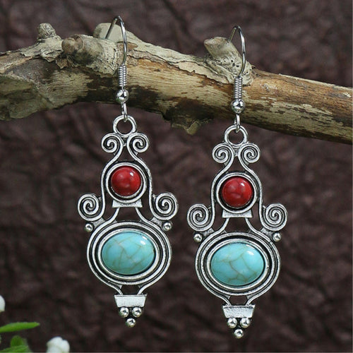 Bohemian Silver Opal Maiden Pendant Earrings