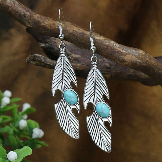 Opal-Accented Silver Bohemian Leaf Earrings