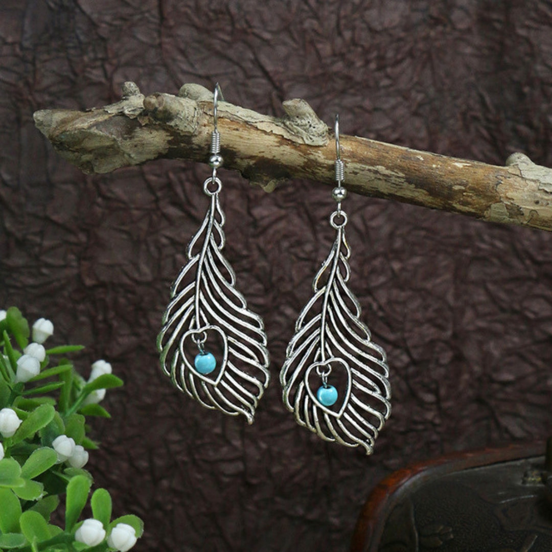 Opal-Embellished Silver Leaf Earrings