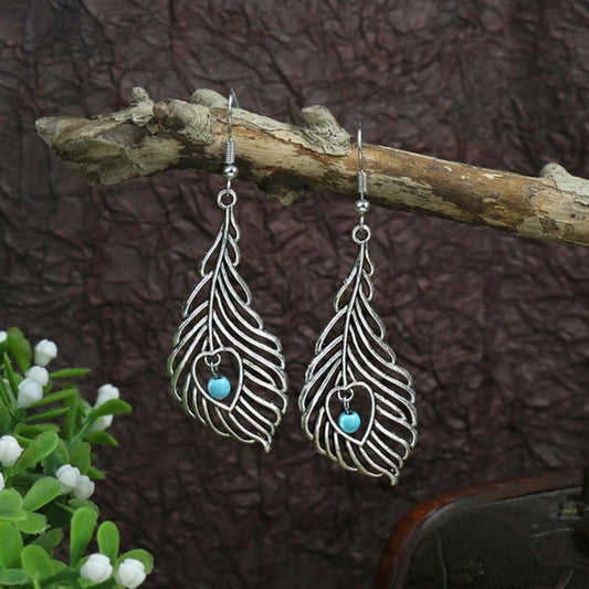 Opal-Embellished Silver Leaf Earrings