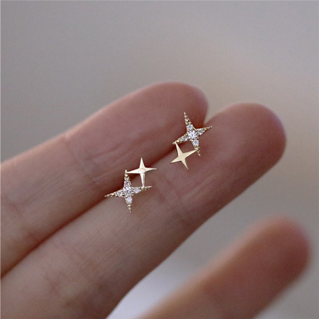 Gold Star Stud Earrings with Zirconia