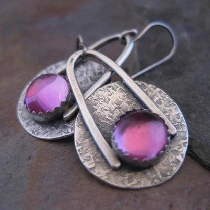 Sterling Silver Boho Earrings Featuring Purple Gemstones