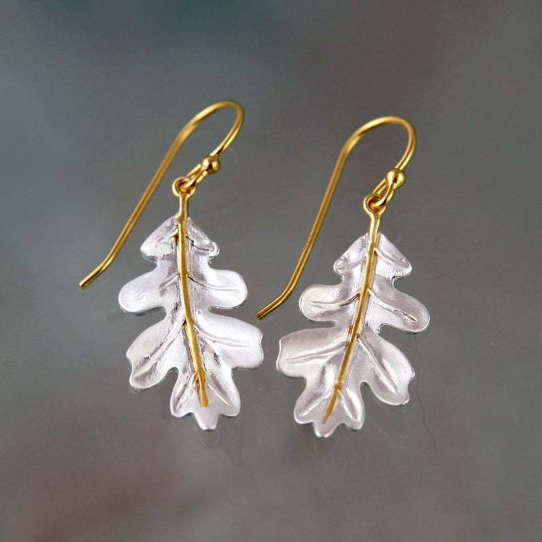 Gold Boho Earrings Featuring White Leaf Accents