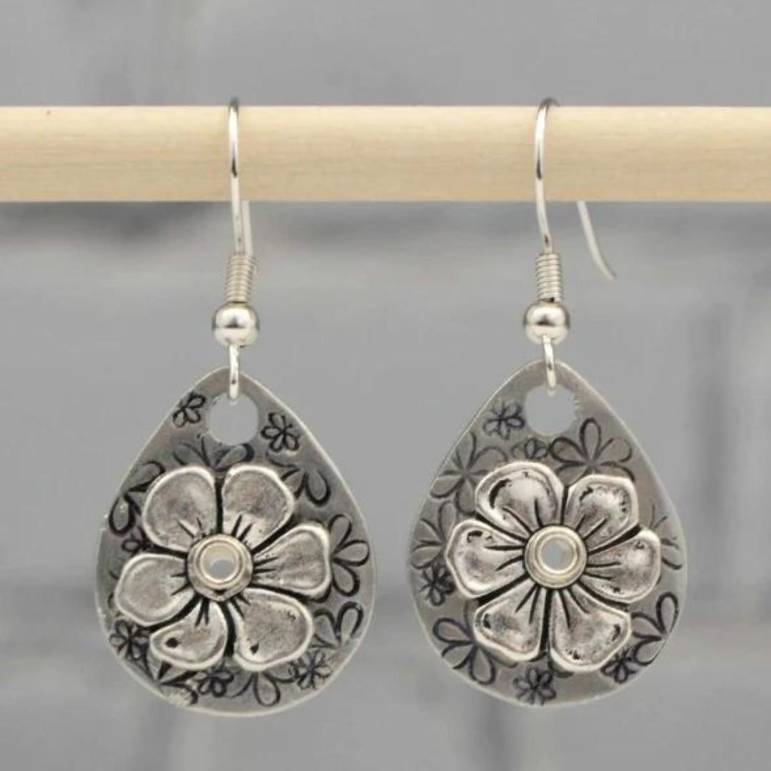 Bohemian Floral Silver Earrings