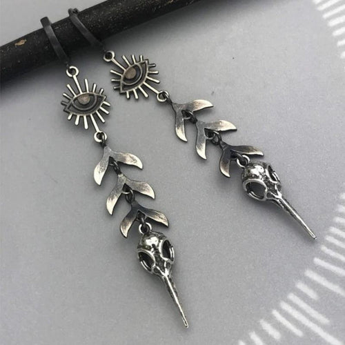 Silver Boho Mask Pendant Earrings