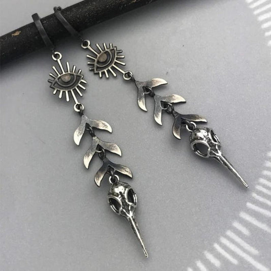 Silver Boho Mask Pendant Earrings