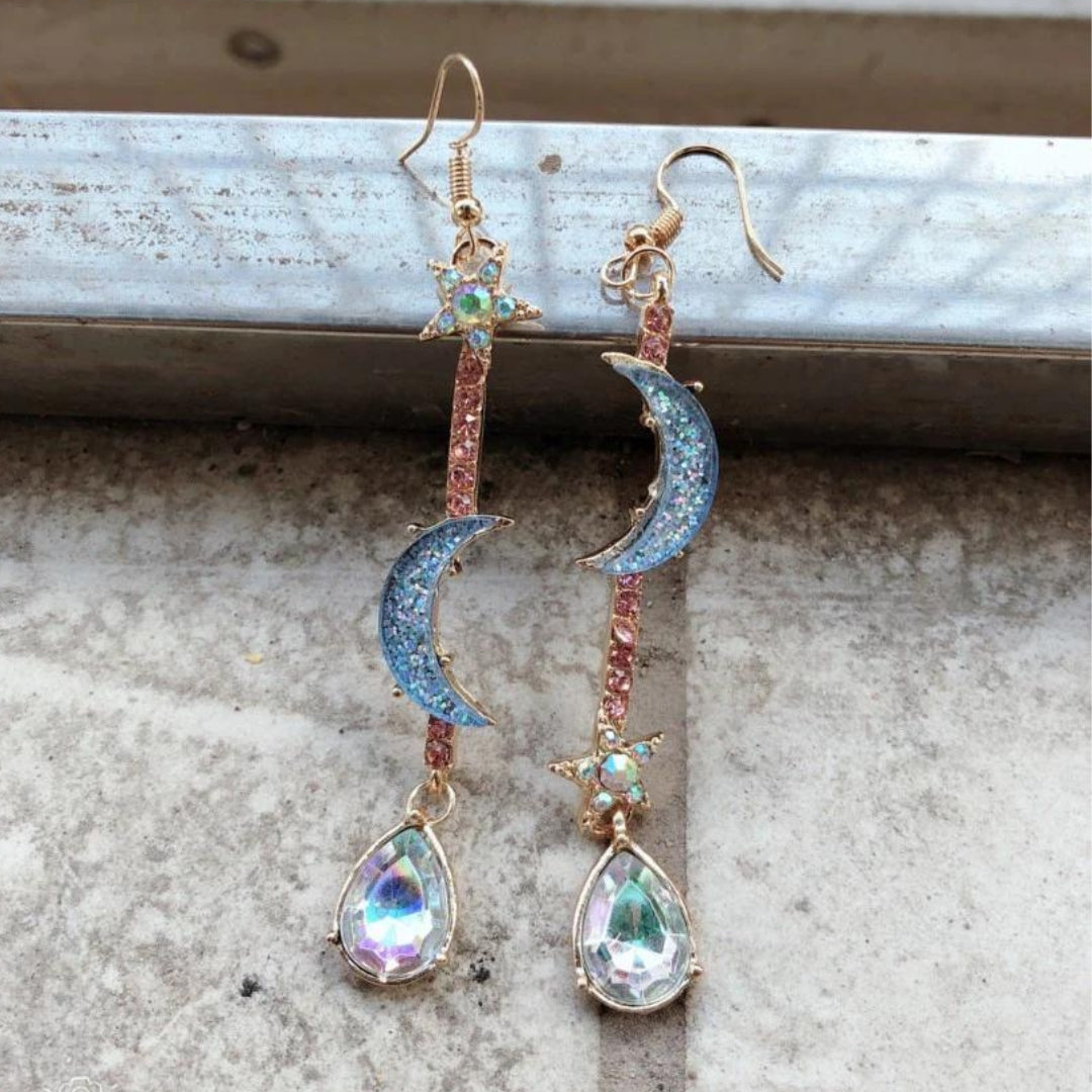Silver Boho Moon Earrings with Zirconia