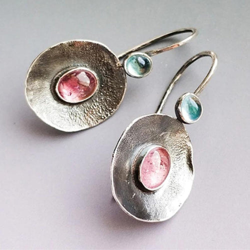 Silver Boho Two-Tone Crystal Earrings