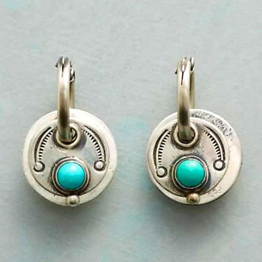 Sterling Silver Boho Earrings Featuring Turquoise Opal