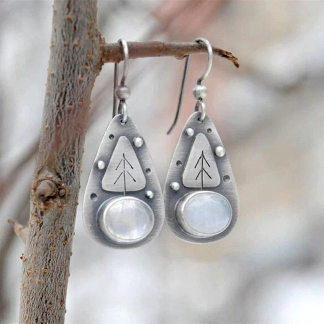 Silver Bohemian Earrings Featuring White Opal