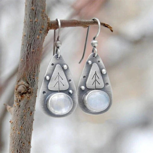 Silver Bohemian Earrings Featuring White Opal