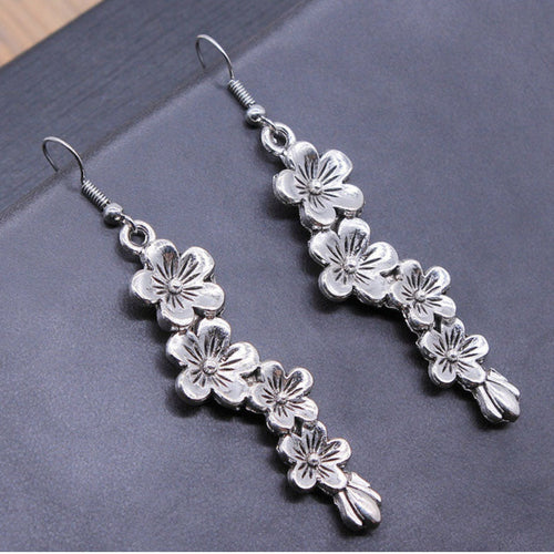 Bohemian Silver Floral Pendant Earrings