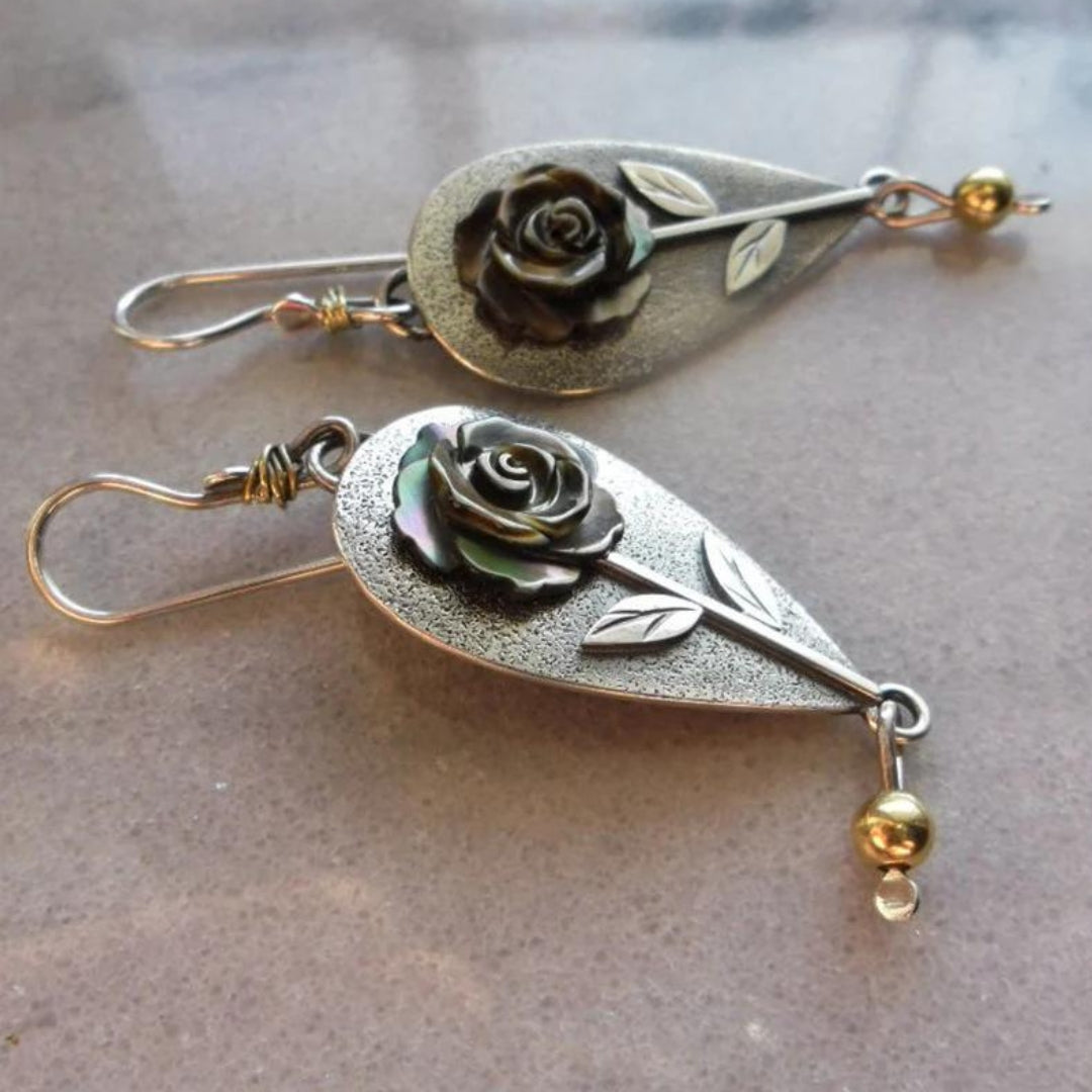 Bohemian Silver Rose Earrings