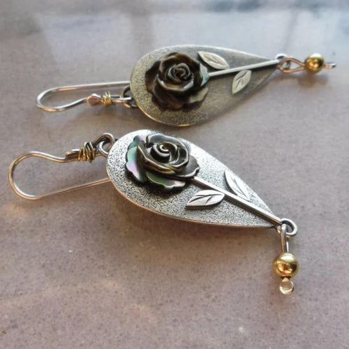 Bohemian Silver Rose Earrings