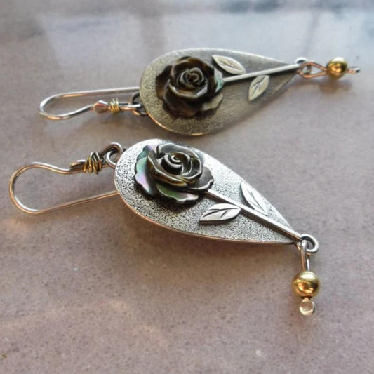 Bohemian Silver Rose Earrings
