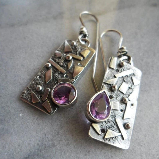 Sterling Silver Amethyst Bohemian Earrings