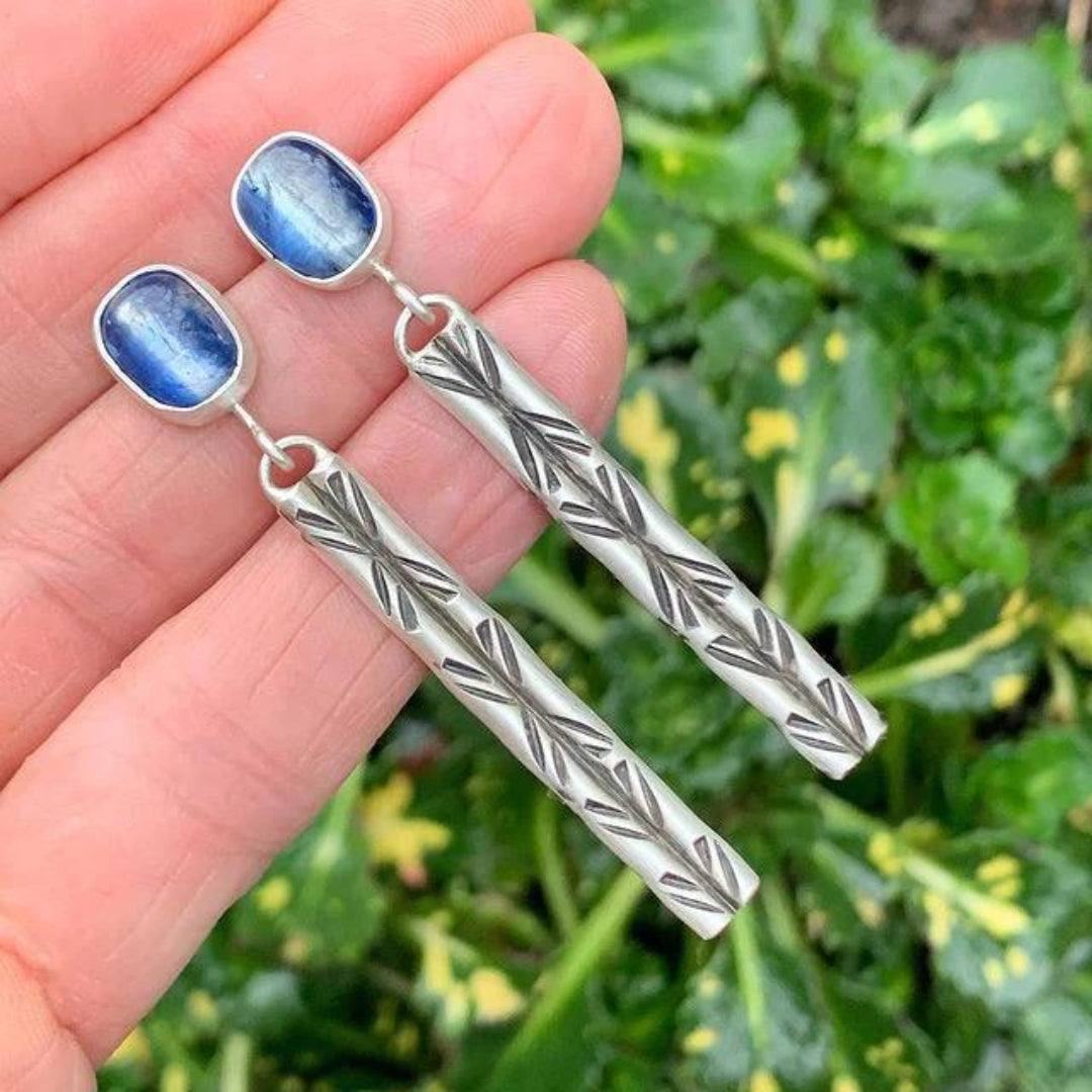 Sterling Silver Bohemian Earrings with Blue Crystal Accents
