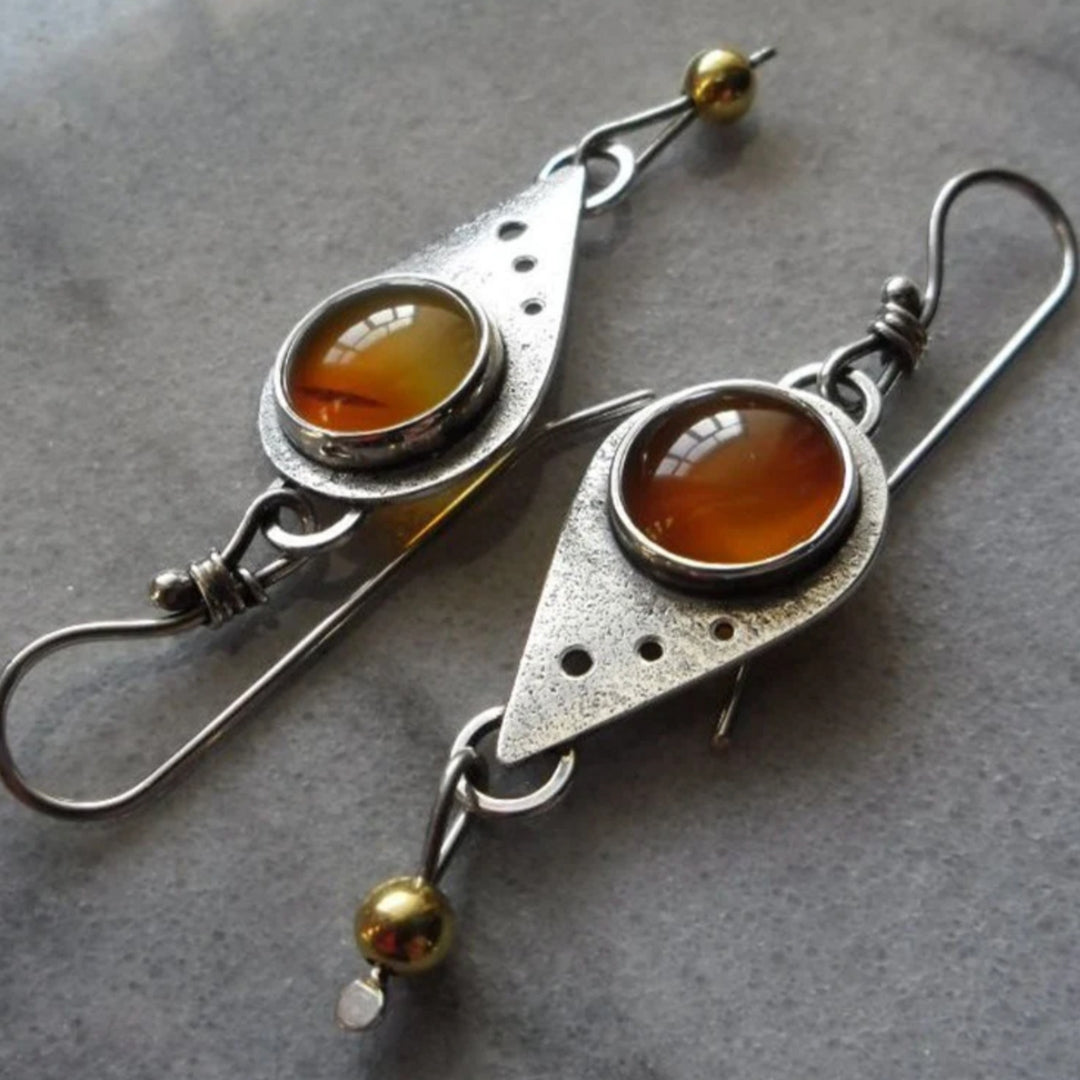 Silver Boho Earrings Featuring Desert Stone