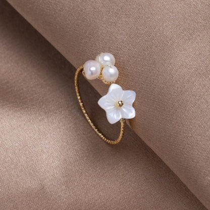 Gold White Blossom Ring Adorned with Pearls