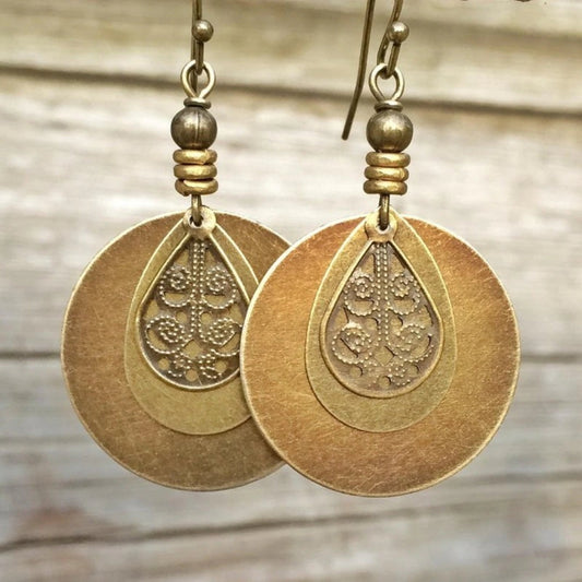 Retro Gold Circular Earrings