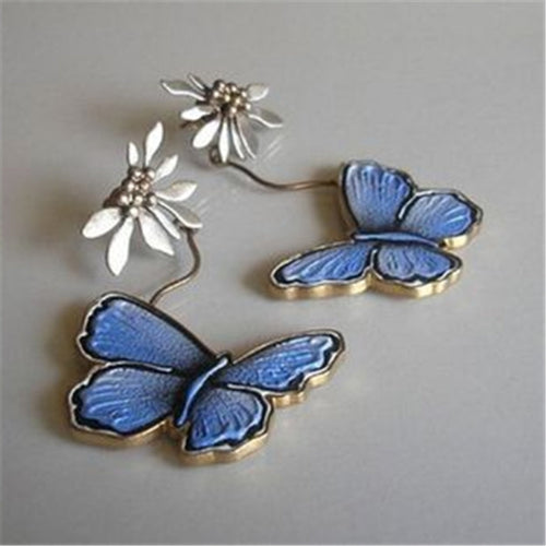 Retro Blue Butterfly Earrings
