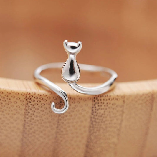 Retro Cat-Inspired Open Ring