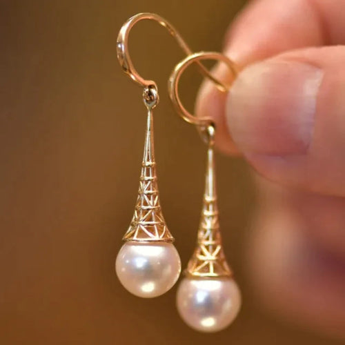 Chic Golden Pearl Ethnic Earrings