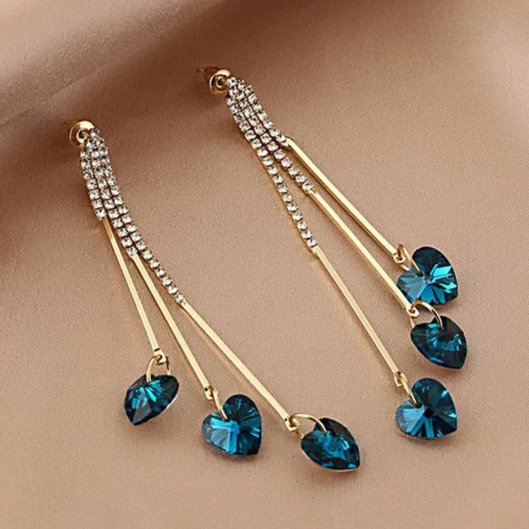 Charming Blue Crystal Heart Drop Earrings