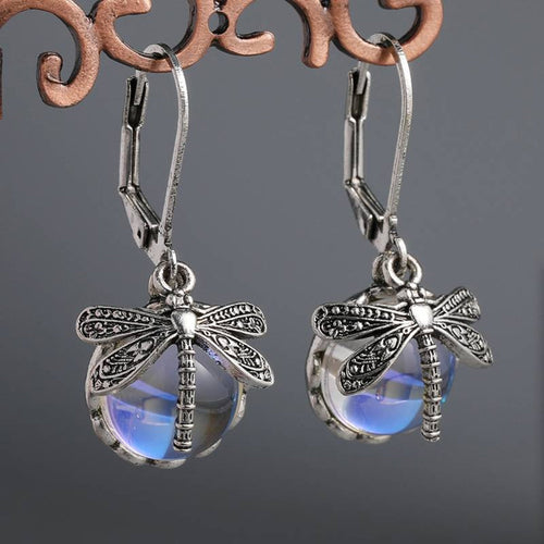 Antique Silver Spherical Dragonfly Earrings