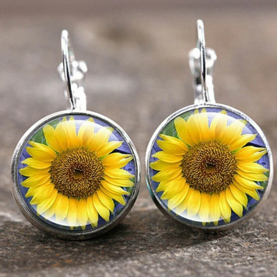 Retro Sunflower Crystal Earrings