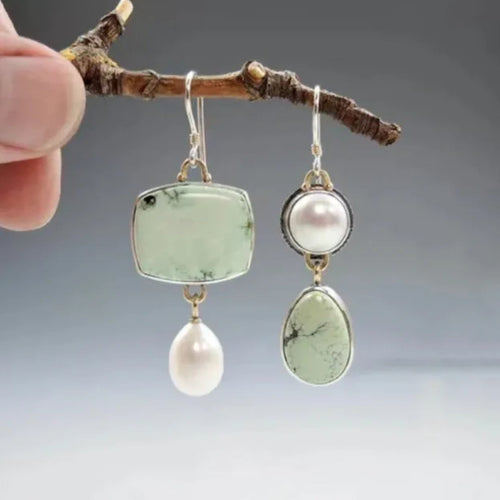 Classic Green Stone and Pearl Vintage Earrings