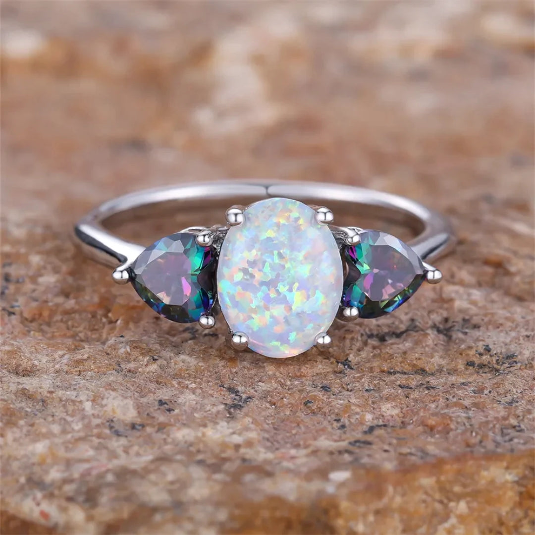 Bohemian White Opal Ring